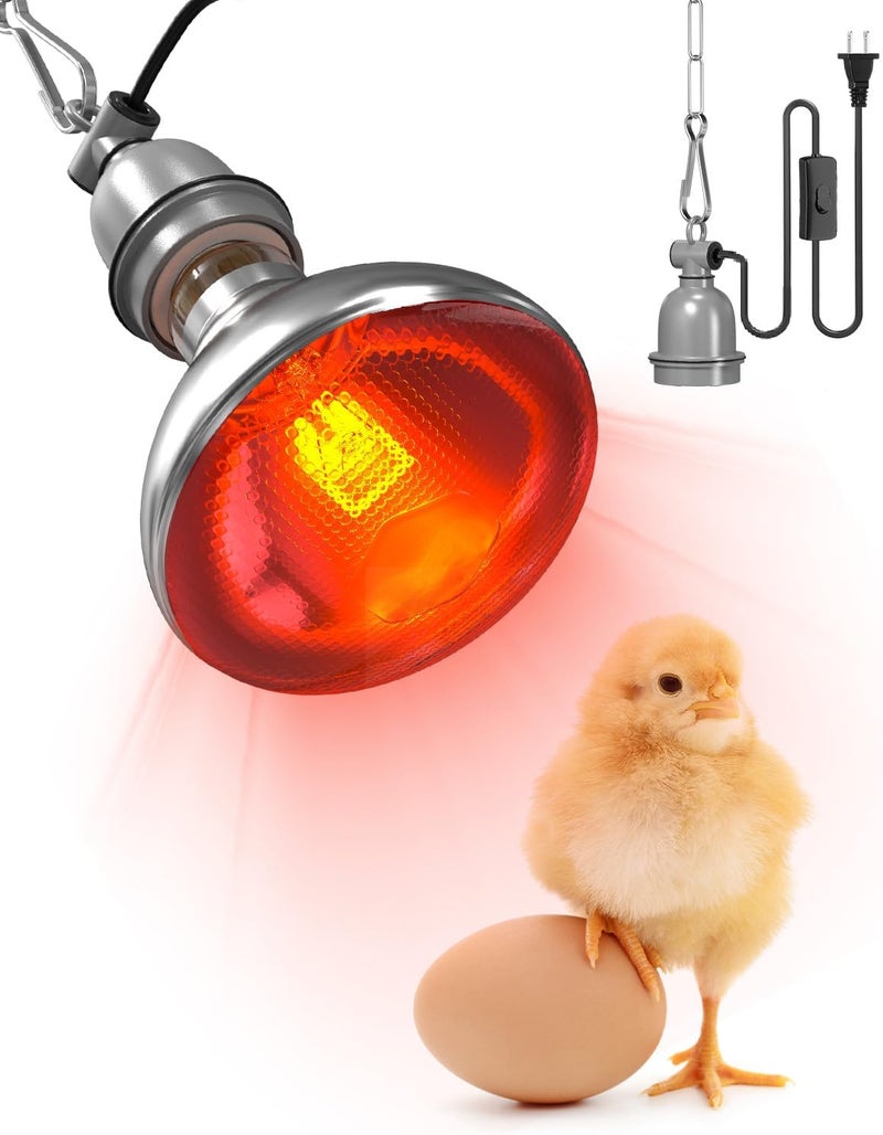 TobeBright مصابيح حرارة للدجاج في حظيرة الدجاج مع سلك توصيل، مفتاح تشغيل/إيقاف، 150 واط E26 مصباح حرارة زواحف ضوء أحمر تحت الحمراء للدجاج، الطيور، البط، الكلاب، القطط - Image 1